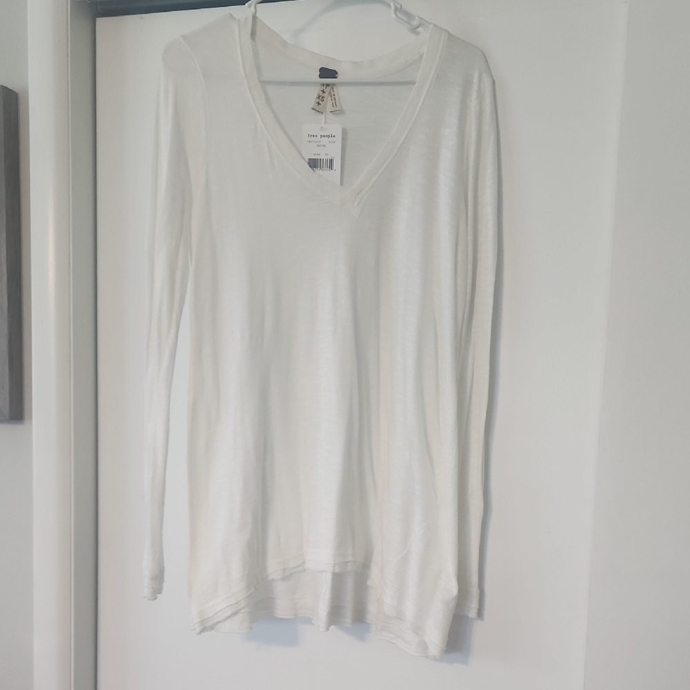 Free People Cream Fitted Long Sleeve Blouse
